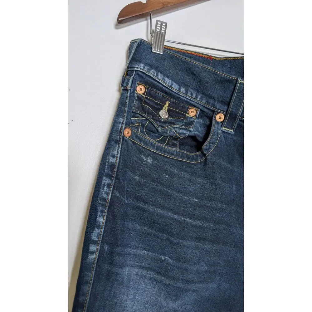 True Religion Section Slim Flap Old Multi Jeans Mens 36 Dark Wash Y2K Streetwear